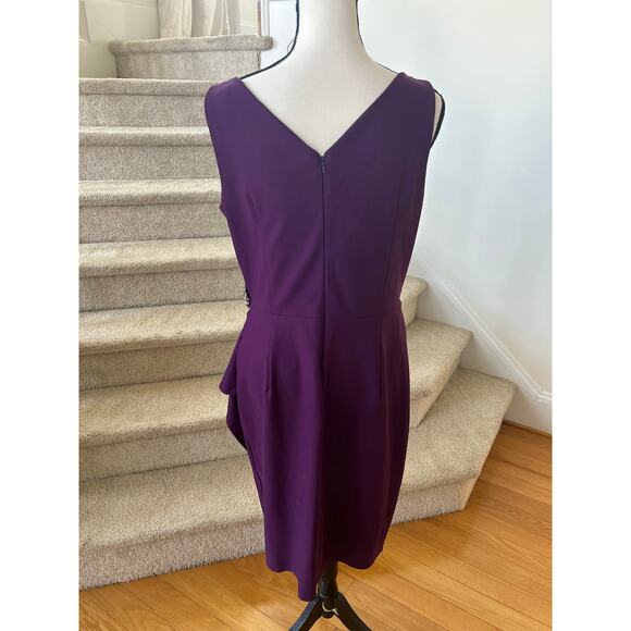 Alex Evenings Dark Purple Draped Embellished Sleeveless Sheath Dress - Picture 5 of 9